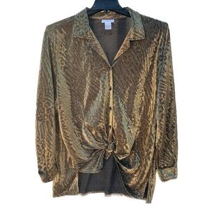 Gold Metallic Holiday Shirt Avenue Vintage Animal Print y2k disco 70s New Years